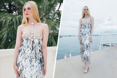 Эль Фаннинг в «голом» металлическом платье появилась на вечере Paco Rabanne